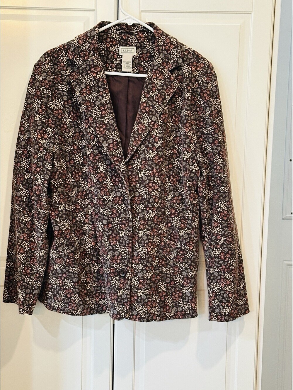 L.L. Bean Women's Brown/Multi-Color Floral Print Pinwale Corduroy Blazer Size 12